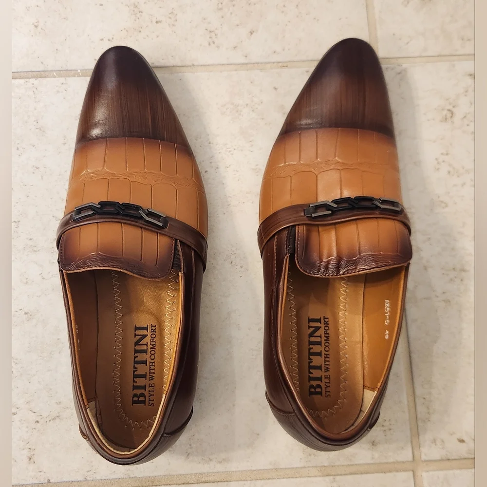 Mens Bittini Loafers Two‎ Tone Brown Crocodile Leather Oxfords Loafers Size 11